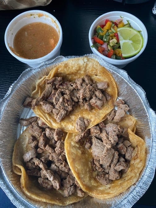 Taco de Carrne, Pollo Asado or Carnitas.